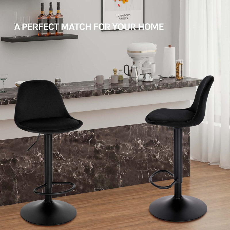Kovary Swivel Upholstered Adjustable Height Counter Stool with Metal Frame, Black
