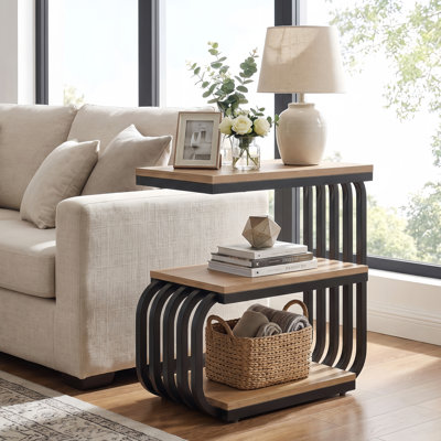 C-Shaped Side Table, 3-Tier Narrow End Table For Living Room
