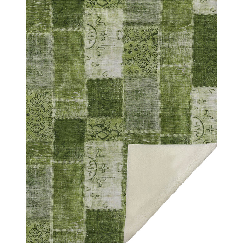 Jeté patchwork Addison Sherpa ASB631, Olive