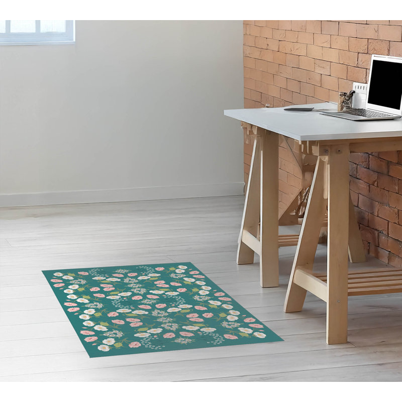 Tapis de bureau léger May Flowers, L 60 po x P 84 po, Sarcelle