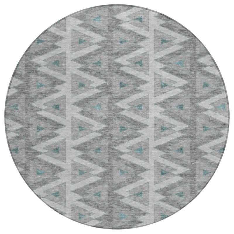 Machine Washable Indoor/Outdoor Chantille ACN2560 Geometric Rug, Silver, Round 8'