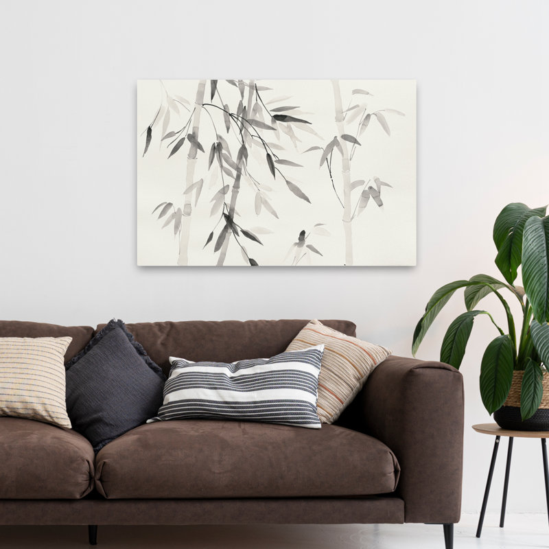 Art asiatique et feuilles de bambou III, H 32 po x l 48 po