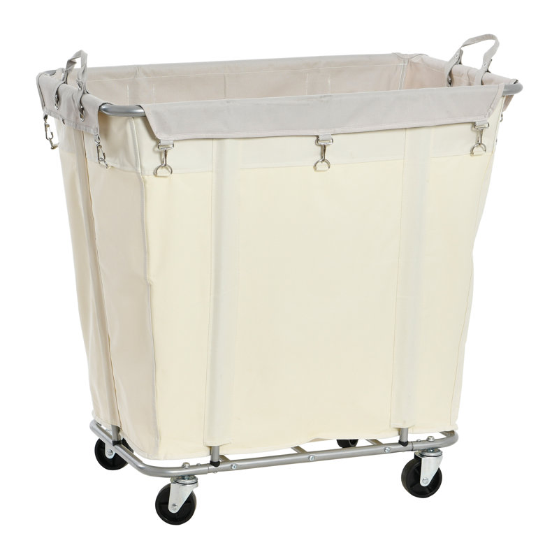 Rolling Laundry Hamper with Handles, Beige/Gray