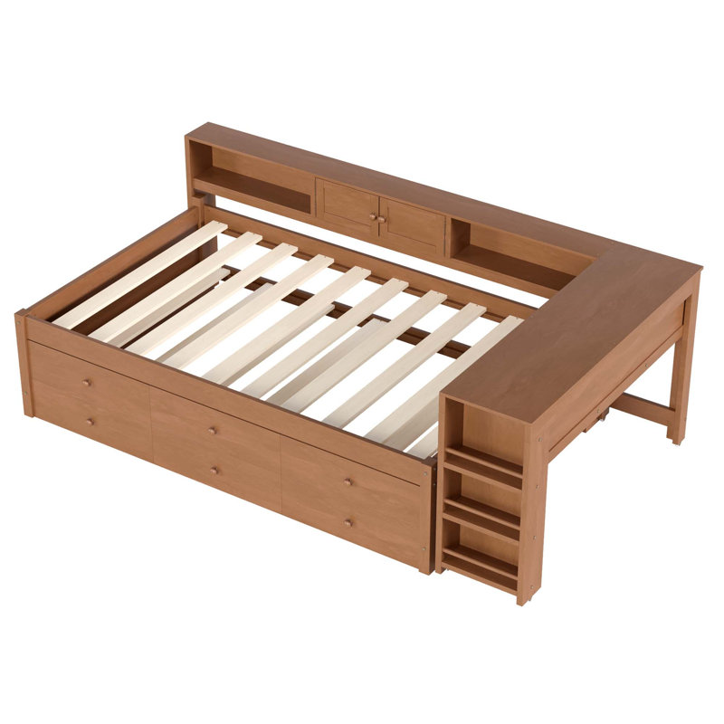 Lit de jour compact avec lit gigogne intÃ©grÃ© et rangement tout-en-un, Twin, Brown
