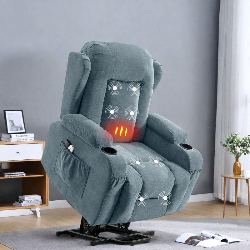 Fauteuil releveur électrique avec massage et chauffage, en coton brun, style moderne., Brun