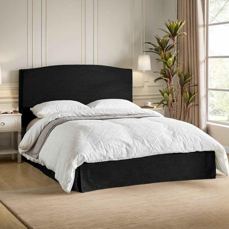 Finnin Upholstered Platform Bed with Washable Slipcover and Adjustable Headboard, Solid Black, Queen