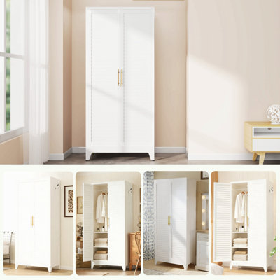 Garde-robe en métal avec 2 portes, armoire de rangement portative de 71 po de hauteur pour chambre à coucher, garde-robe légère pour petits appartements, dortoir, locataires, acier laminé à froid
