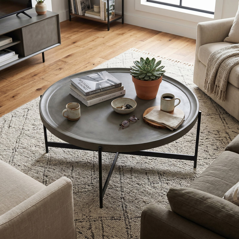 Brookline 42" Concrete-Coated Top Round Coffee Table