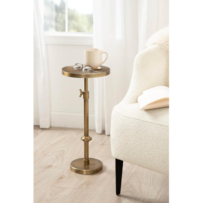 Engles Traditional Adjustable Height Pedestal Table With Embossed Sunburst Pattern - Solid Metal Construction For Use As Drink Table, Plant Stand, Or End Table