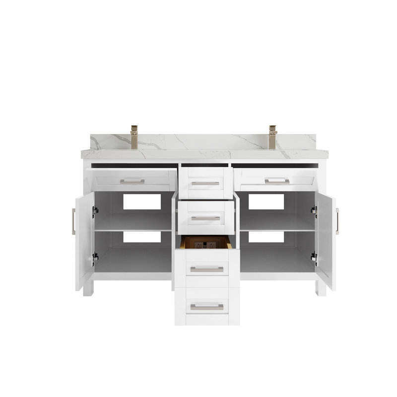 Ensemble de meuble-lavabo double 60 po, Calacatta Laza
