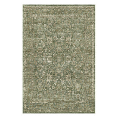 Soft Non-Slip Washable Vintage Floral Area Rug Sage Green