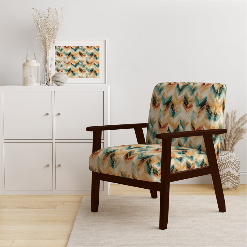 Cantina 23'' Wide Armchair, Gold/Teal/Red Polyester, Brown Square Arms