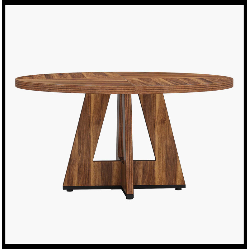 Table de salle à manger ronde pour table de cuisine en bois de 4 po et 47 po, Brun rétro
