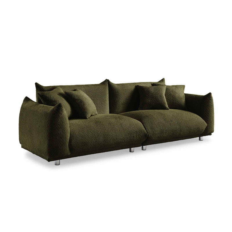 Arnya Upholstered Sofa with Round Arms, Olive Boucle, 29" H x 88.9" W x 37" D, 3