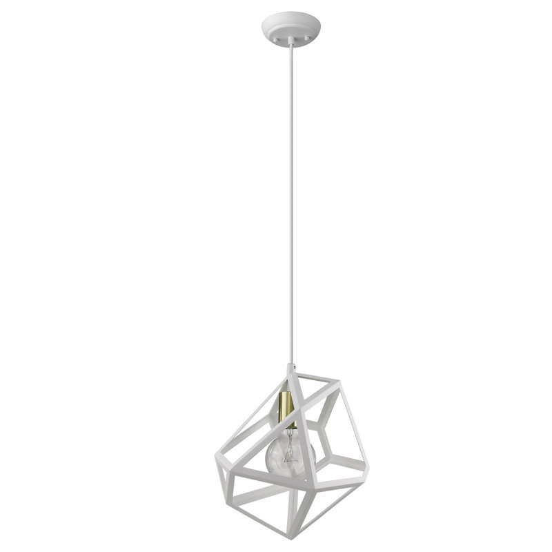 White Geometric Metal Pendant Light with Clear Crystal Accents