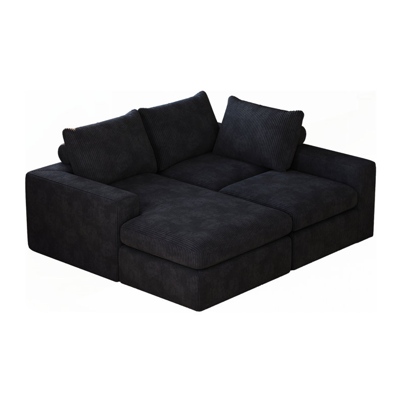 Canapé modulaire rembourré en L sans os, Noir