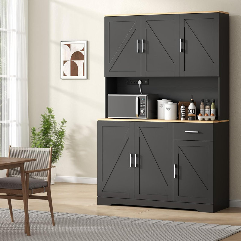 Garde-manger 71 po avec prise de courant, Noir mat, Argent argent