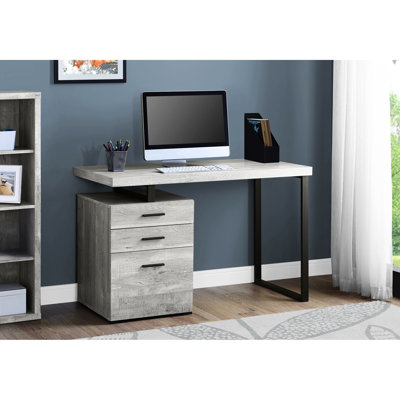 Modern Work Desk With Drawers, 48"l, Grey Laminate Top 48" For Home Office Efficiency - Look, Laminate, Black Metal