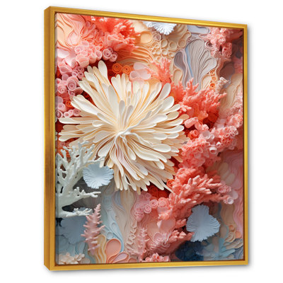 Pink And White Coastal Coral Collage IV - Coastal Coral Under Water Framed Canvas Print