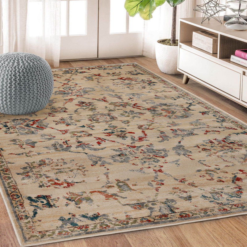 Tapis d'intérieur 100% polypropylène à motif floral moderne Modern Farmhouse, Rectangle 5 pi x 8 pi