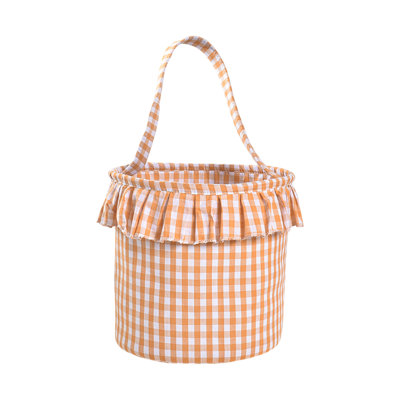  Halloween Plaid Basket with Tassel Barrel Plaid Cloth Hand Basket Scene Arrangement