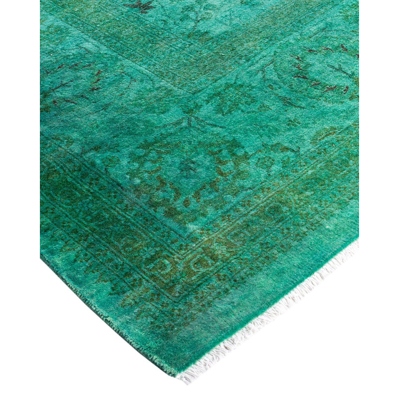 Tapis unique noué à la main Fine Vibrance - vert, 9 pi 2 po x 9 pi 4 po