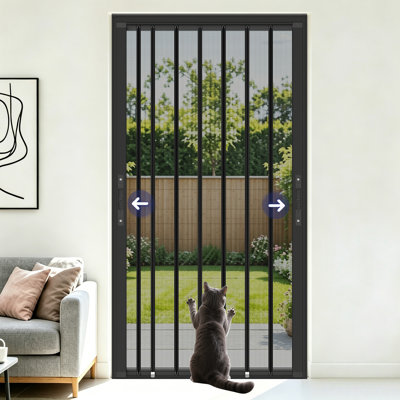 Bi-Directional Retractable Screen Door 36"*81" with Lock,Security Door,Heavy-Duty Aluminum Frame & Tearproof Mesh, Foldable Design for Front Door/Patio/Balcony, Rodent-Proof, Pest-Resistant