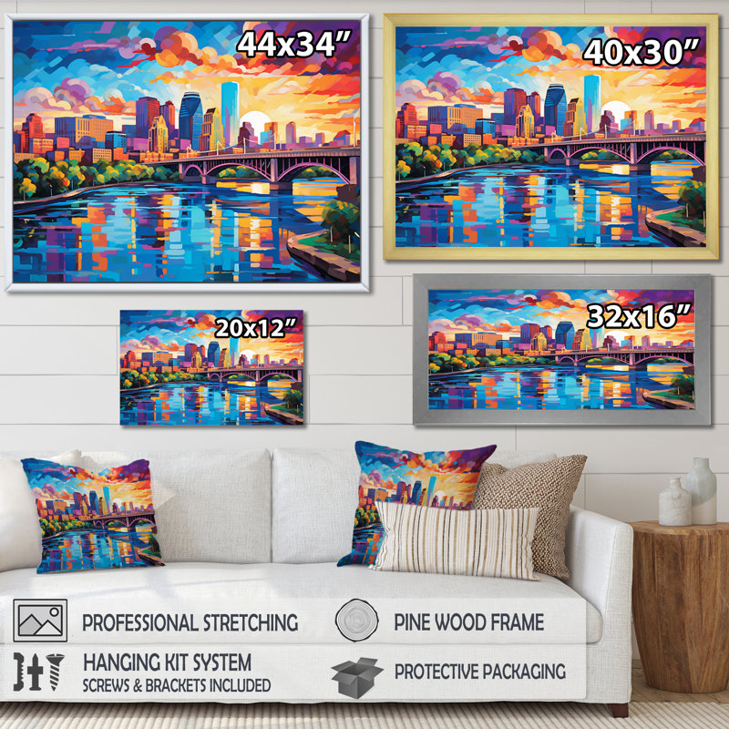 «Colorful City Minneapolis Popart I», reproduction d'art sur toile, H 24 po x l 32 po x P 1 po, Toile tendue