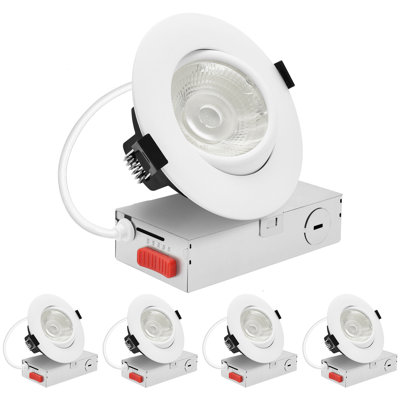Luxrite 4 po Luminaire encastré à DEL à cardan, 5CCT 2700K-5000K, 15 watts, 1250LM, projecteur pivotant réglable à 360º + 30º, à intensité variable, CRI90, paquet de 4 certifié IC