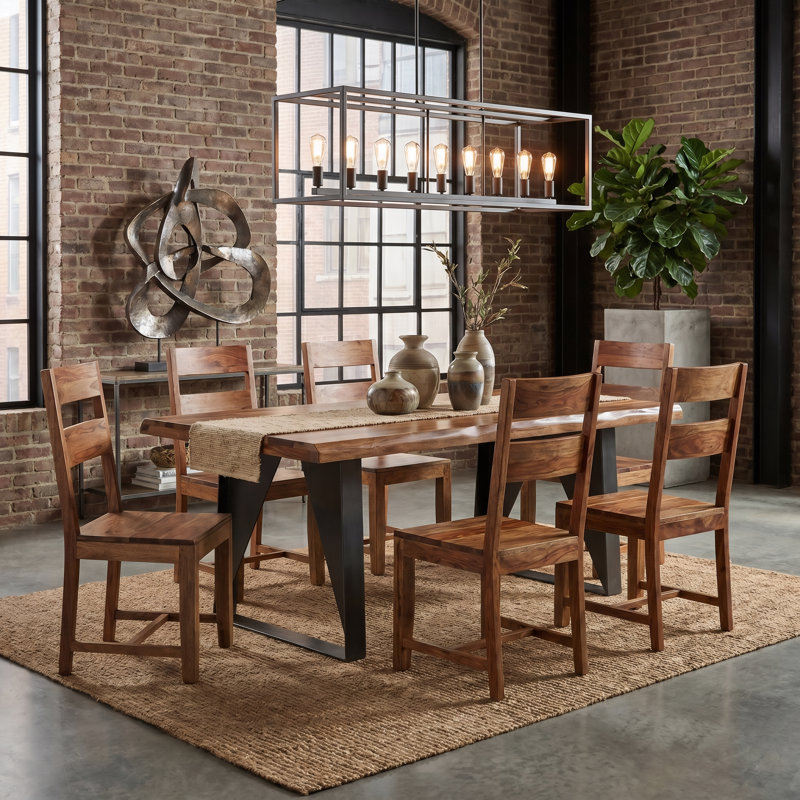 Chaliyah 80" Solid Wood Dining Table with Iron Legs in Light Brown, Natural