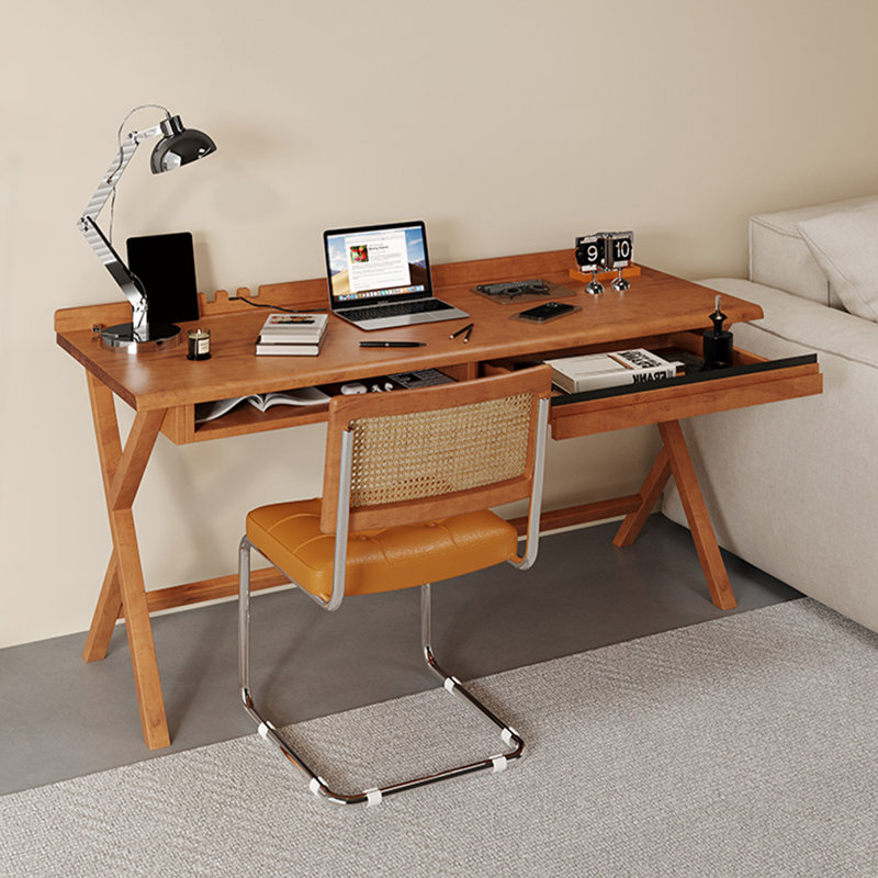 Bureau rectangulaire brun en bois massif avec 1 tiroir, H 31,5 po x l 55,12 po x P 23,62 po