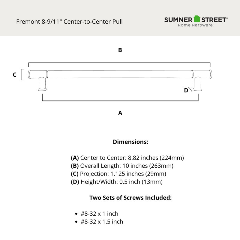 Fremont 8-9/11" Center to Center Oil Rubbed Bronze Bar Drawer Pull, Oil Rubbed Bronze, 8.82"