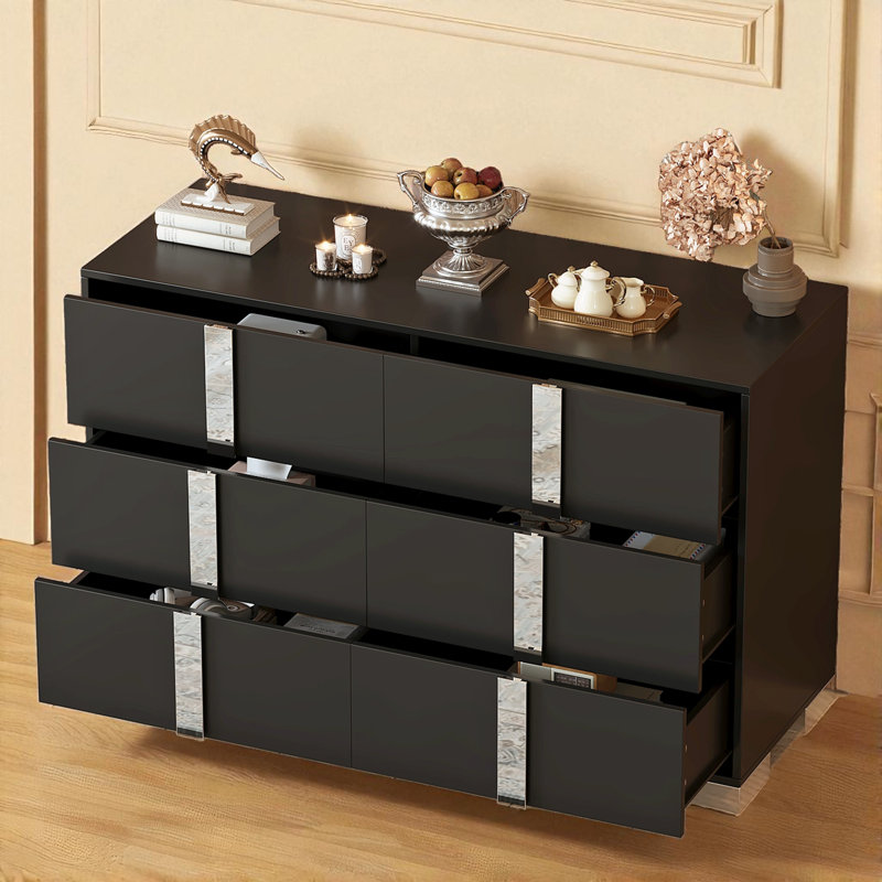 Commode double 6 tiroirs l 47,3 po, Noir