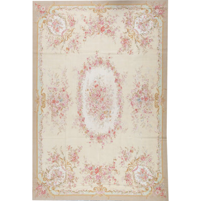 Hand-Knotted High-Quality Beige and Green Area Rug