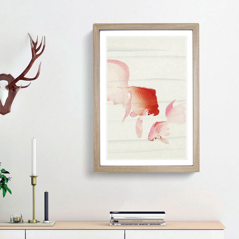 Goldfish by Ohara Koson - Framed Print, 65cm H x 48cm W x 2cm D, Oak Framed