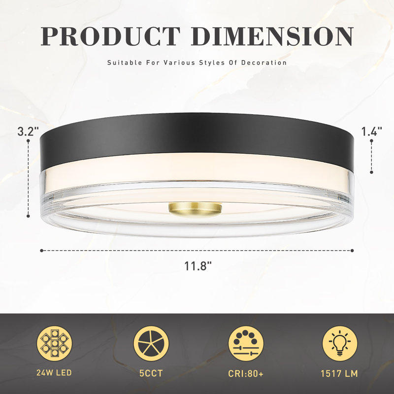 11.8 Inch Dimmable LED Flush Mount 5 Colors Temperatures Switch, Black