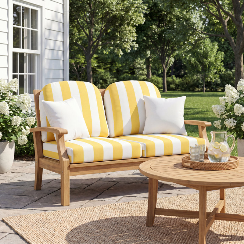 Amala Sunbrella® Outdoor Lounge Chair Seat/Back Cushion, Sunbrella Sail Away Sunflower Cabana Stripe