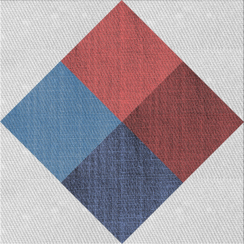 Tapis gris/rouge/bleu à motifs, Carré 5 pi