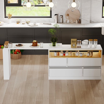 Îlot de cuisine avec table de salle à manger mobile et rangement solide