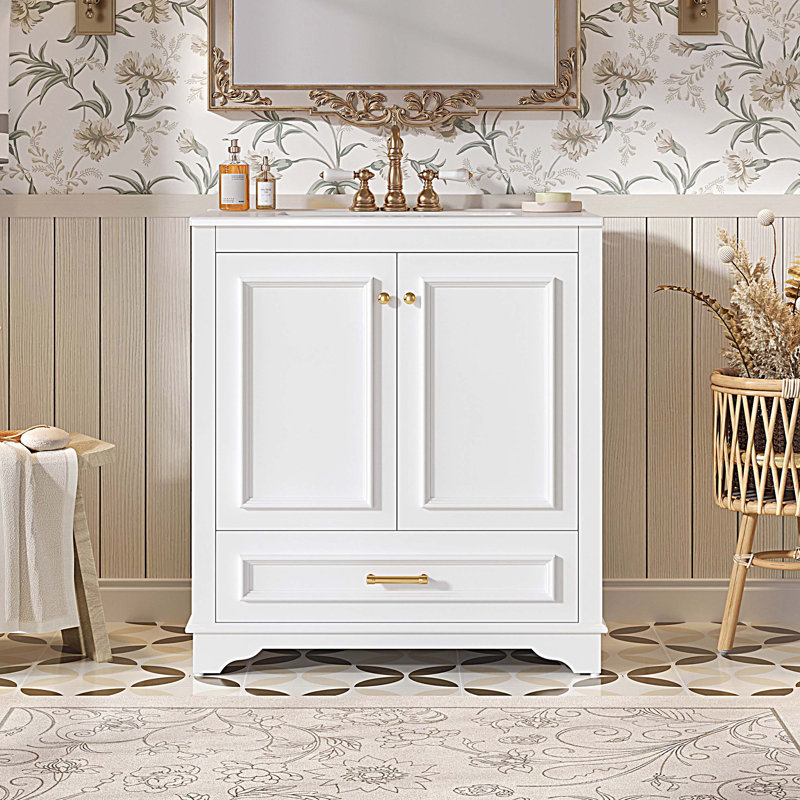 Armoire de salle de bain 30 po avec lavabo en céramique 30 po et 2 portes, Blanc