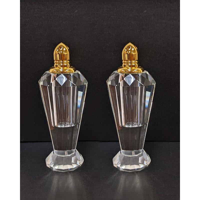 Salière et poivrière en forme de tour en cristal, Or