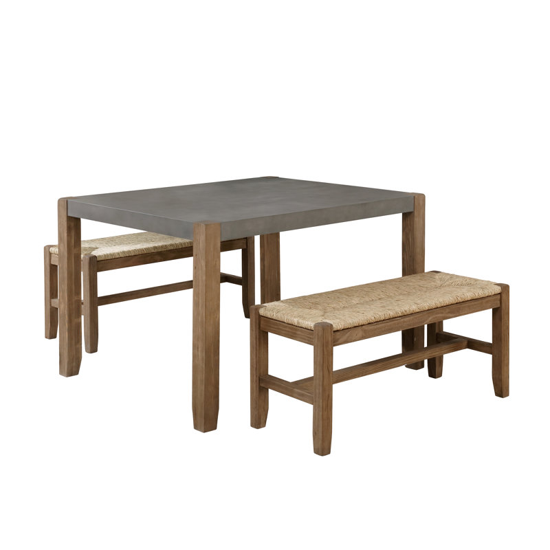 Aston Rustic Industrial Solid Wood Dining Set With 48"W Dining Table And Four 15"W Stools, 3 Pieces: Table, 2 Chairs