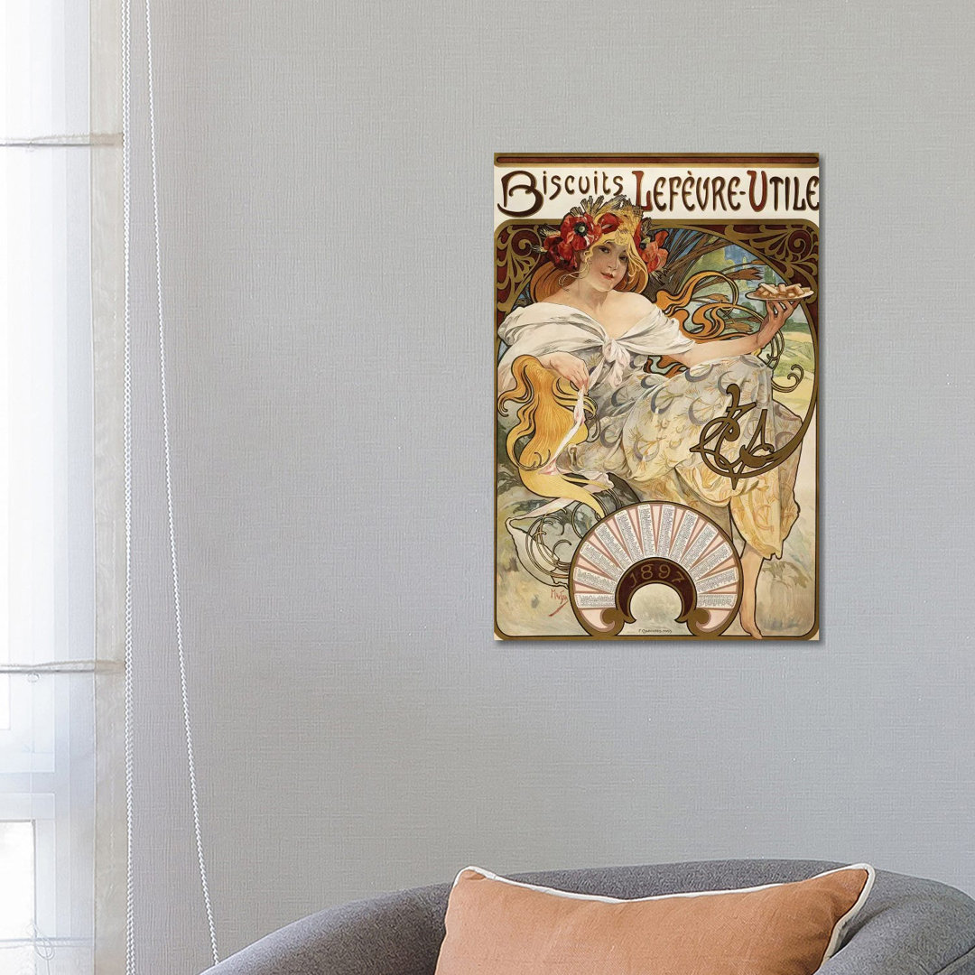 Lefevre-Utile Biscuit Co. Calendar Advertisement, 1897 by Alphonse Mucha - Wrapped Canvas Gallery-Wrapped Canvas Giclée