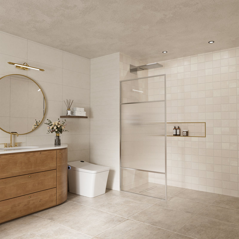 Panneau de douche simple encadré fixe avec panneau de cannelure à rayures transparentes de 3/8 po x l 34 po x H 74 po