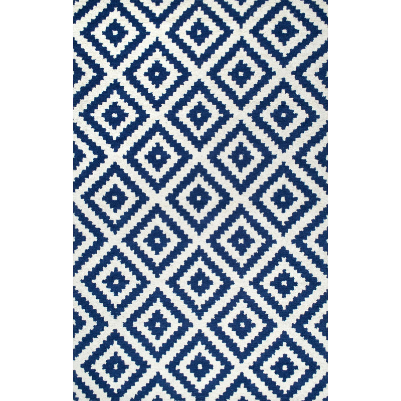Thurston Geometric Handmade Tufted Wool Navy Area Rug, Rectangle 3' x 5'