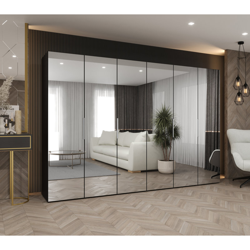 Manufactured Wood Wardrobe, black matt + handles: cashmere