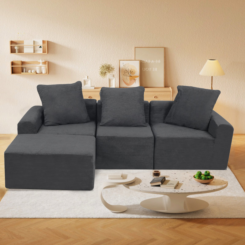 3 - Seat Sectional In Convertible Modular Design, American Style, Antique Grey, Medium Firm Seat, Velvet Main Material, Microfiber Fabric, Us Foam, Stain Machine Washable Covers Design Popular