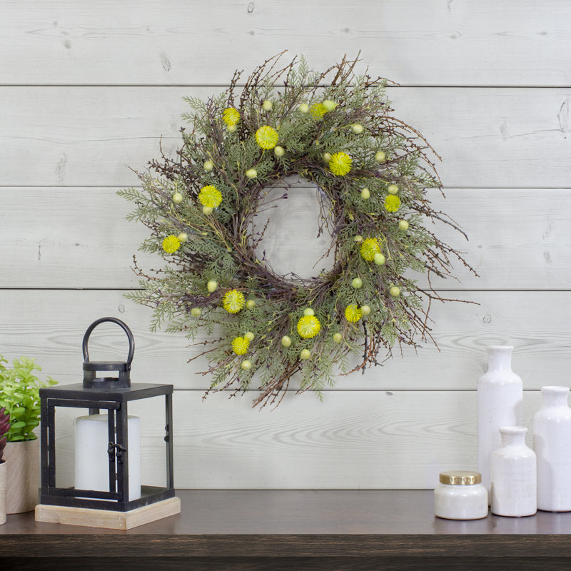 20-Inch Yellow and Green Artificial Grapevine Floral Wreath