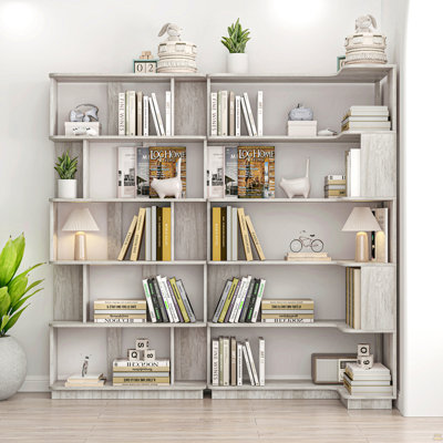 Bibliothèque d'angle compacte + bibliothèque libre extensible de 80 cm, ensemble de 2 présentoirs