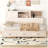 Wooden Daybed with 3 Storage Drawers, Upper Soft Board, shelf, and a set of Sockets and USB Ports-97691162-97691163
